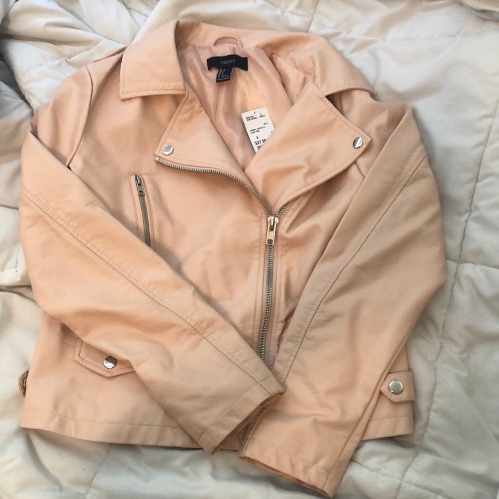 light pink leather jacket
